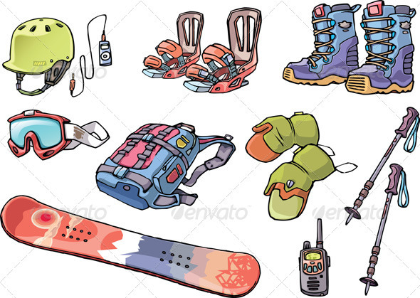 Backcountry Freeride Stuff for the Snowboarders - Objects Vectors