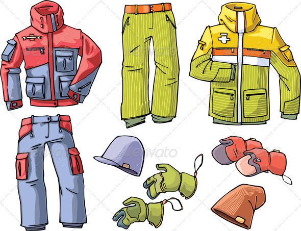 Clothes for Skiing and Snowboarding - Objects Vectors