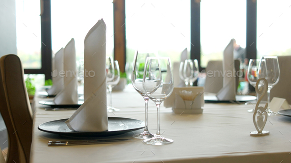 Table set in restaurant.
