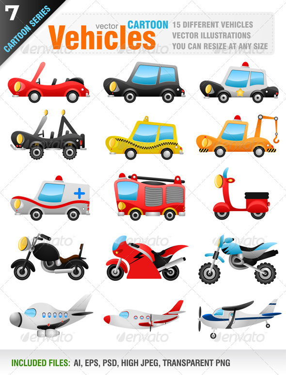 15 Vector Vehicles - Objects Vectors