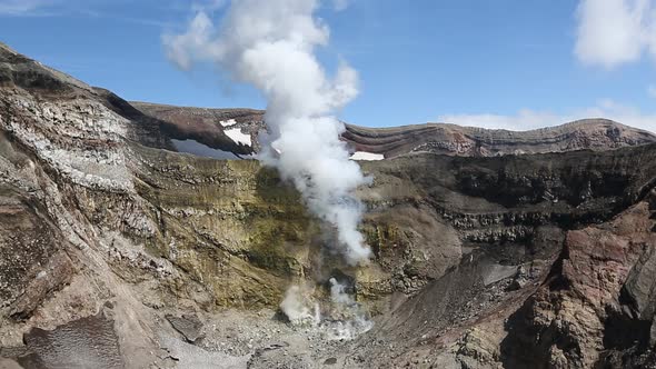 Crater active Gorely Volcano on Kamchatka Peninsula Russian Far East