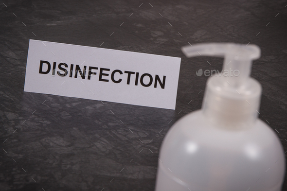 Disinfectant liquid with alcohol. Disinfection hands