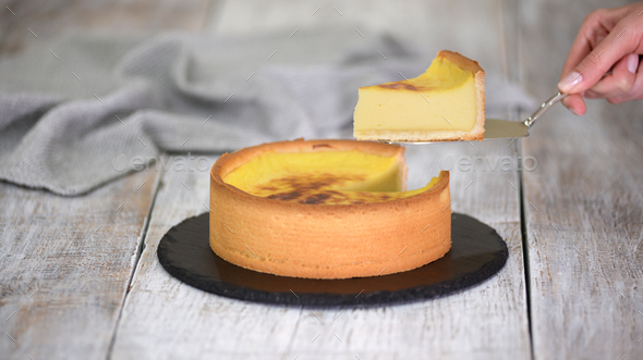 Classic French Sweet Flan Patissier In Baking Pan. Stock Photo by