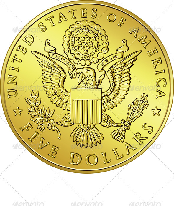 American Money, gold Dollar with the eagle - Man-made Objects Objects