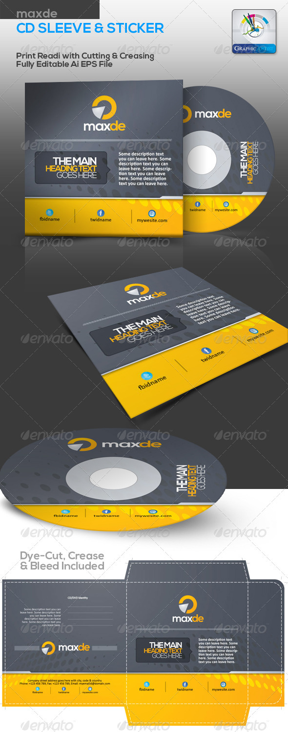 Maxde Clean CD Sleeve & Sticker - Packaging Print Templates