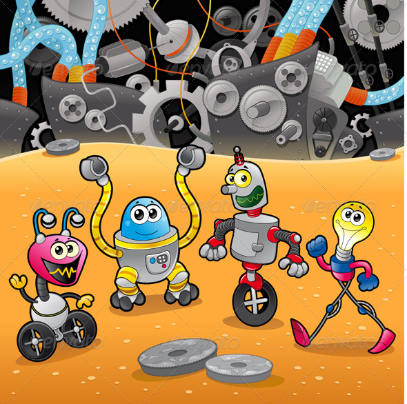 Robots with background. - Miscellaneous Characters