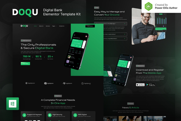 DOQU – Dark Digital Bank & E-Wallet Elementor Template Kit