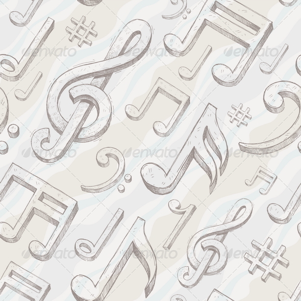Seamless background with treble clef and notes - Backgrounds Decorative