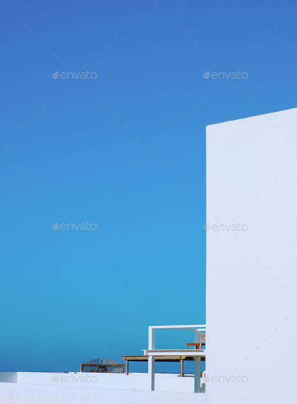 Stylish minimalistic wallpaper. White building. Geometry aesthetic. Travel. Canary island