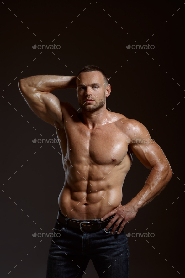 athletic male models in jeans and shoes naked torso bodybuilder fitness  22638083 Stock Photo at Vecteezy