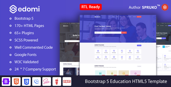 Edomi - Bootstrap 5 Education, Learning Courses HTML Template