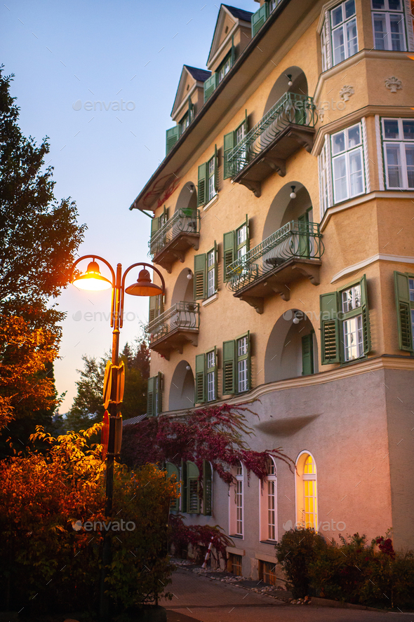 October 14, 2018.Velden am Worther See, Austria.City street with houses