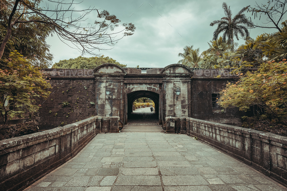 The stone bridge leading to Fort Santiago gate - Stock Photo - Images