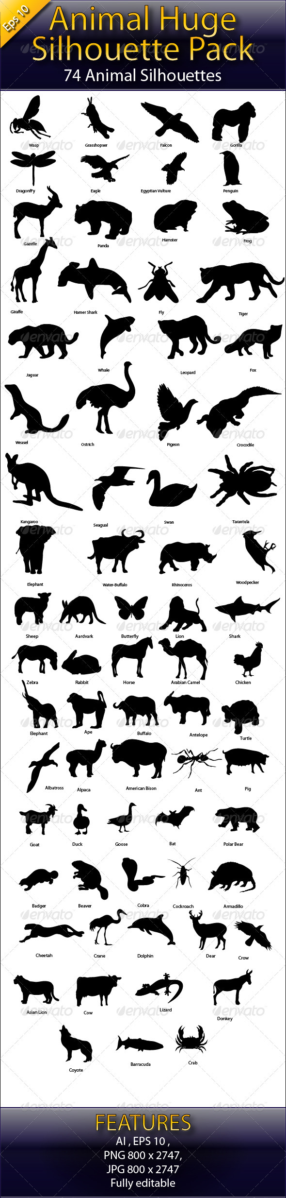 Animal Huge Collection Silhouette Pack - Animals Characters