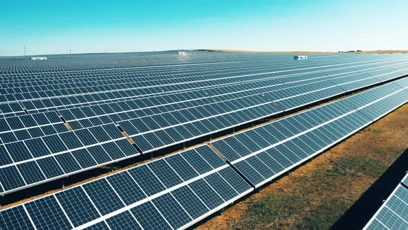 Rows of Solar Batteries Installed in the Open Air. Solar Power, Solar Panel, Solar Farm Concept alt