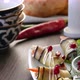 Eggplant Rolls Stuffed with Walnuts and Dressed with Pomegranate Seeds Beautiful Food From Asia - VideoHive Item for Sale