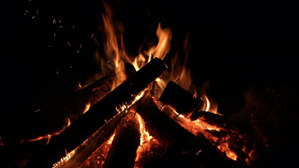 Beautiful Bonfire Burning in the Dark Night