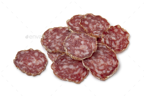 Slices Of Fresh Rosette De Lyon A French Pork Saucisson On White Background Stock Photo By Picturepartners