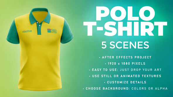 Polo T-shirt - 5 Scenes Mockup Template - Animated Mockup PRO