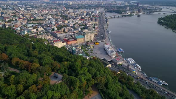 Aerial View Beautiful Kyiv Cityscape River Station Postal and Contract Area alt