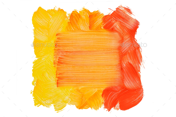 Action painting frame mockup. Abstract Hand-painted yellow and orange art background. Multicolored
