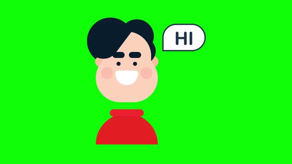 Animated boy face with hi dialogue box.