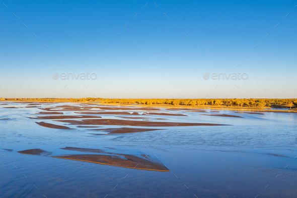 beautiful natural landscape on black river in autumn - Stock Photo - Images