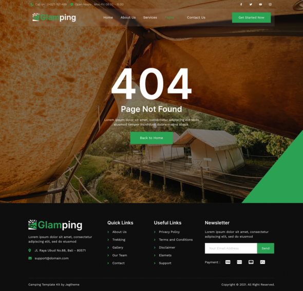 Glamping ? Luxury Camping & Campground Elementor Template Kit
