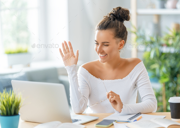 woman working on laptop at home. - Stock Photo - Images