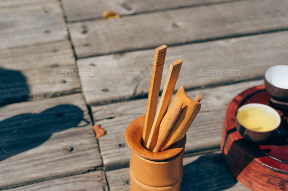 Chinese tea ceremony utensils. Kitchen tool kit