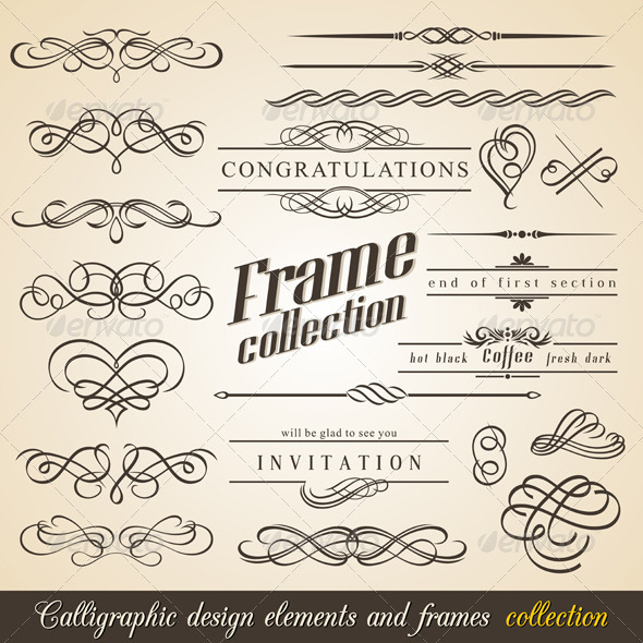 Calligraphic design elements and frames - Flourishes / Swirls Decorative