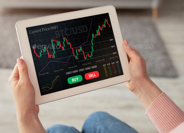 Cropped of woman buying bitcoins while staying at home - Stock Photo - Images
