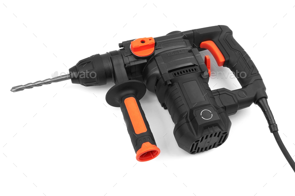 Rotary hammer with a drill isolated on white background