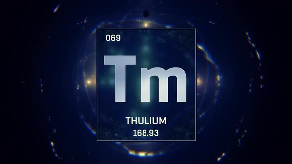 Thulium as Element 69 of the Periodic Table on Blue Background