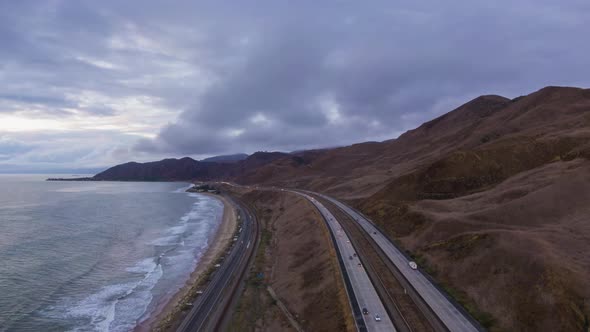 Highway 1 and Highway 101 Along Pacific Ocean. California, USA. Aerial View alt