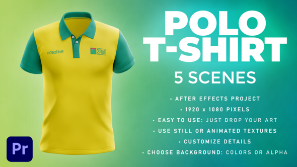 Polo T-shirt - 5 Scenes Mockup Template - Animated Mockup PREMIERE
