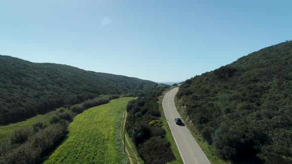 Car Driving On Countryside Road In Portugal