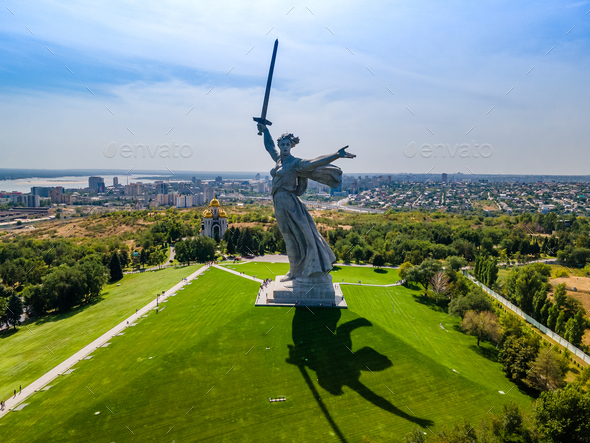 Volgograd, Russia. Aerial view of the statue \