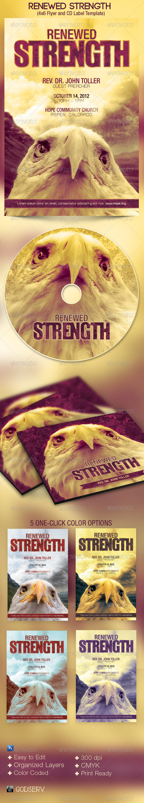 Renewed Strength Church Flyer CD Template - Church Flyers