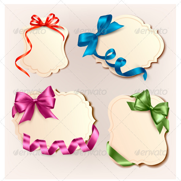 Set of beautiful cards with colorful gift bows wit - Seasons/Holidays Conceptual