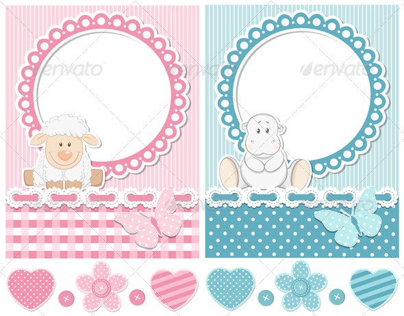 Happy Baby Sheep And Hippo Scrapbook Set - Decorative Vectors