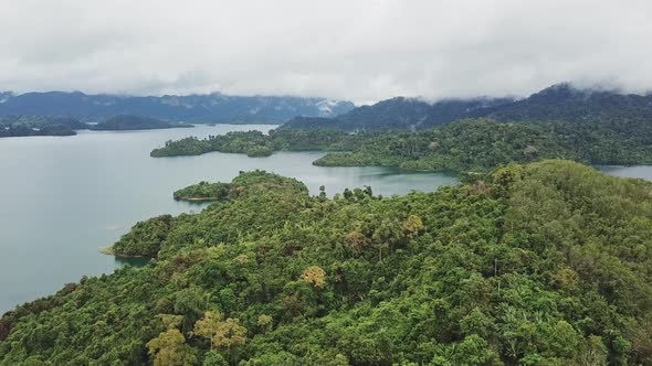 An Aerial Shot of the Lake and Mountains at the Thailand National Park