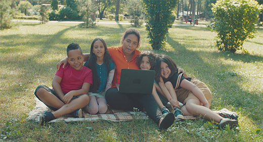School kids on outdoor lesson