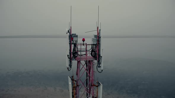 Cell Tower From the Air Near the Reservoir