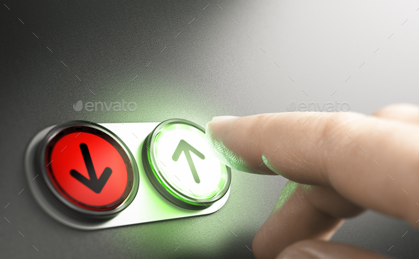 Elevator up or down buttons concept. - Stock Photo - Images