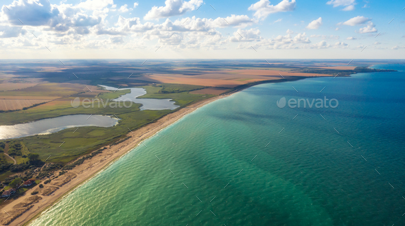 Aerial panoramic view of picturesque coastline - Stock Photo - Images