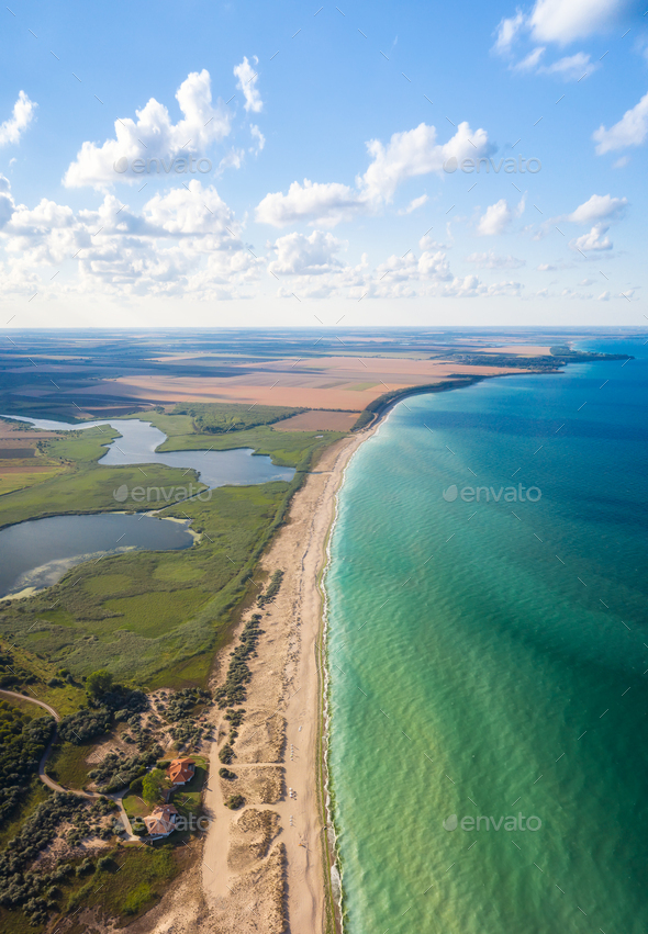 Aerial panoramic view of picturesque coastline - Stock Photo - Images