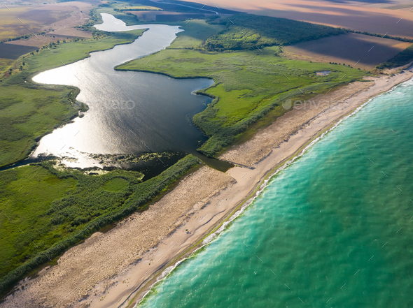 Aerial panoramic view of picturesque coastline - Stock Photo - Images