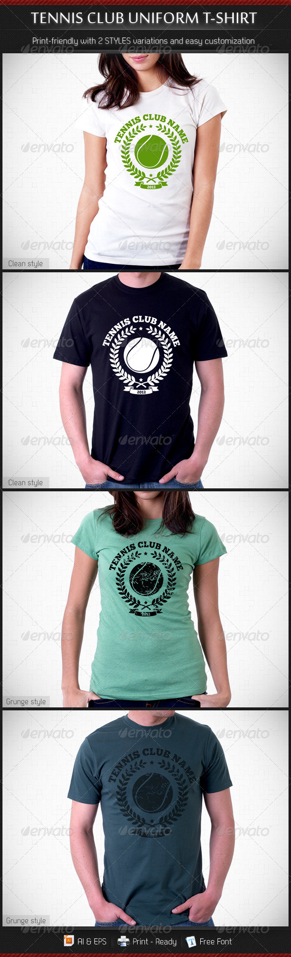 Tennis Club Uniform T-Shirt Template - Sports & Teams T-Shirts