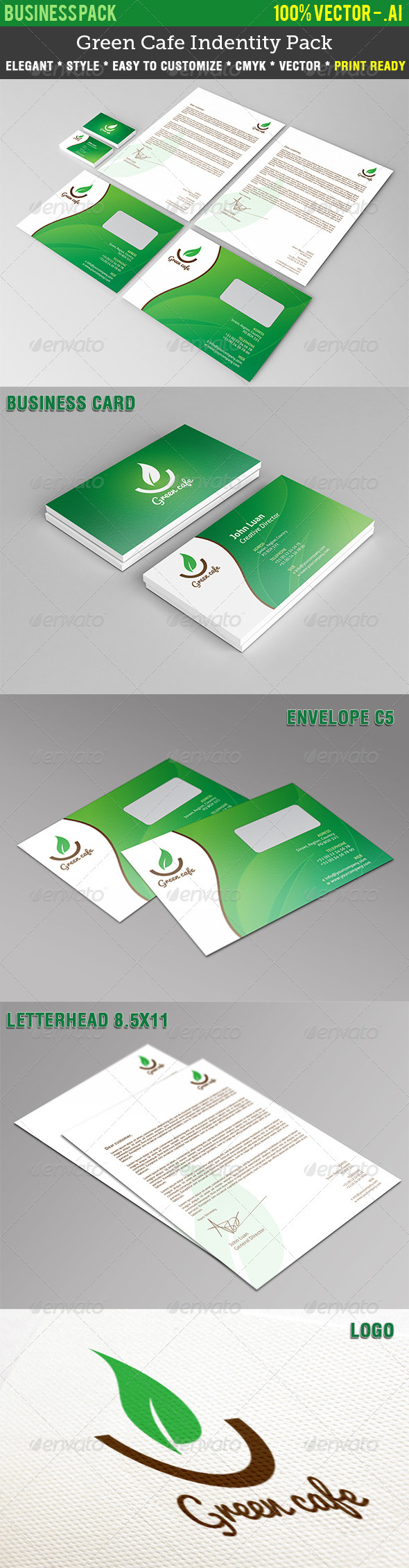 Green Cafe Indentity Pack - Stationery Print Templates